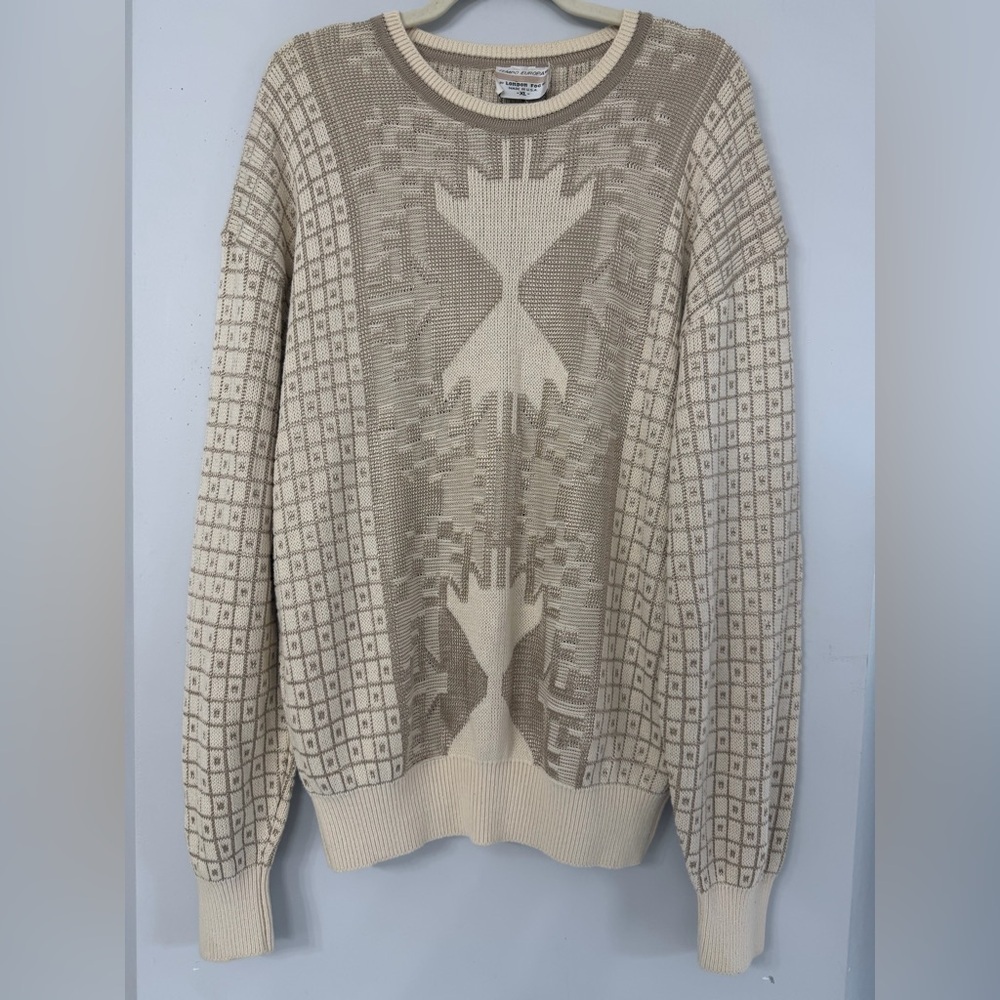 London Fog Tempo Europa Men’s XL Beige Tan and Metallic Gold Vintage Sweater - Picture 1 of 7